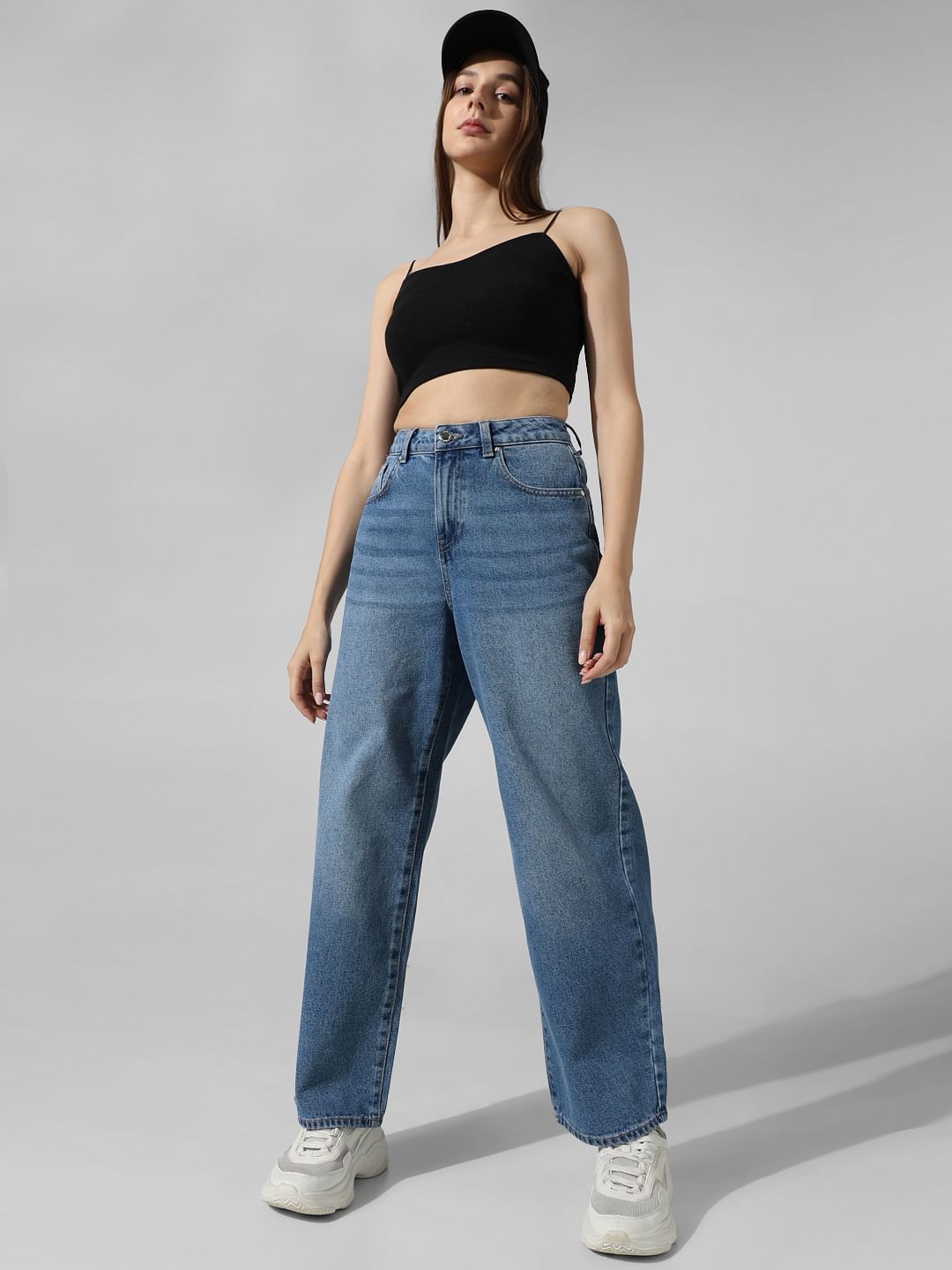 Blue High Rise Straight Fit Jeans