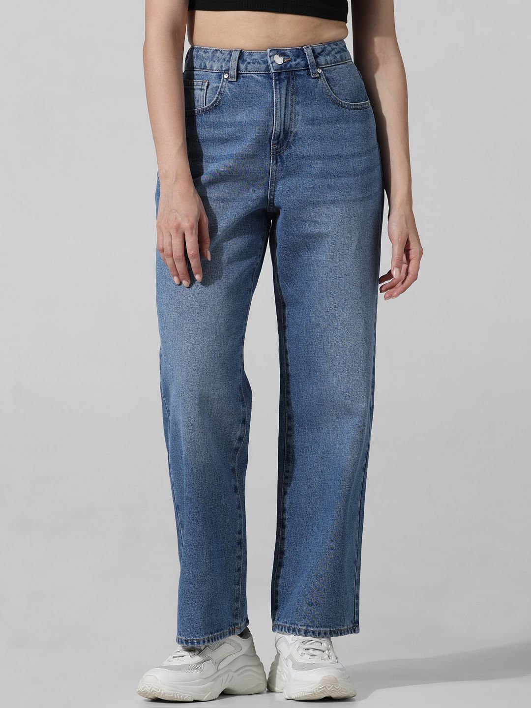 Blue High Rise Straight Fit Jeans