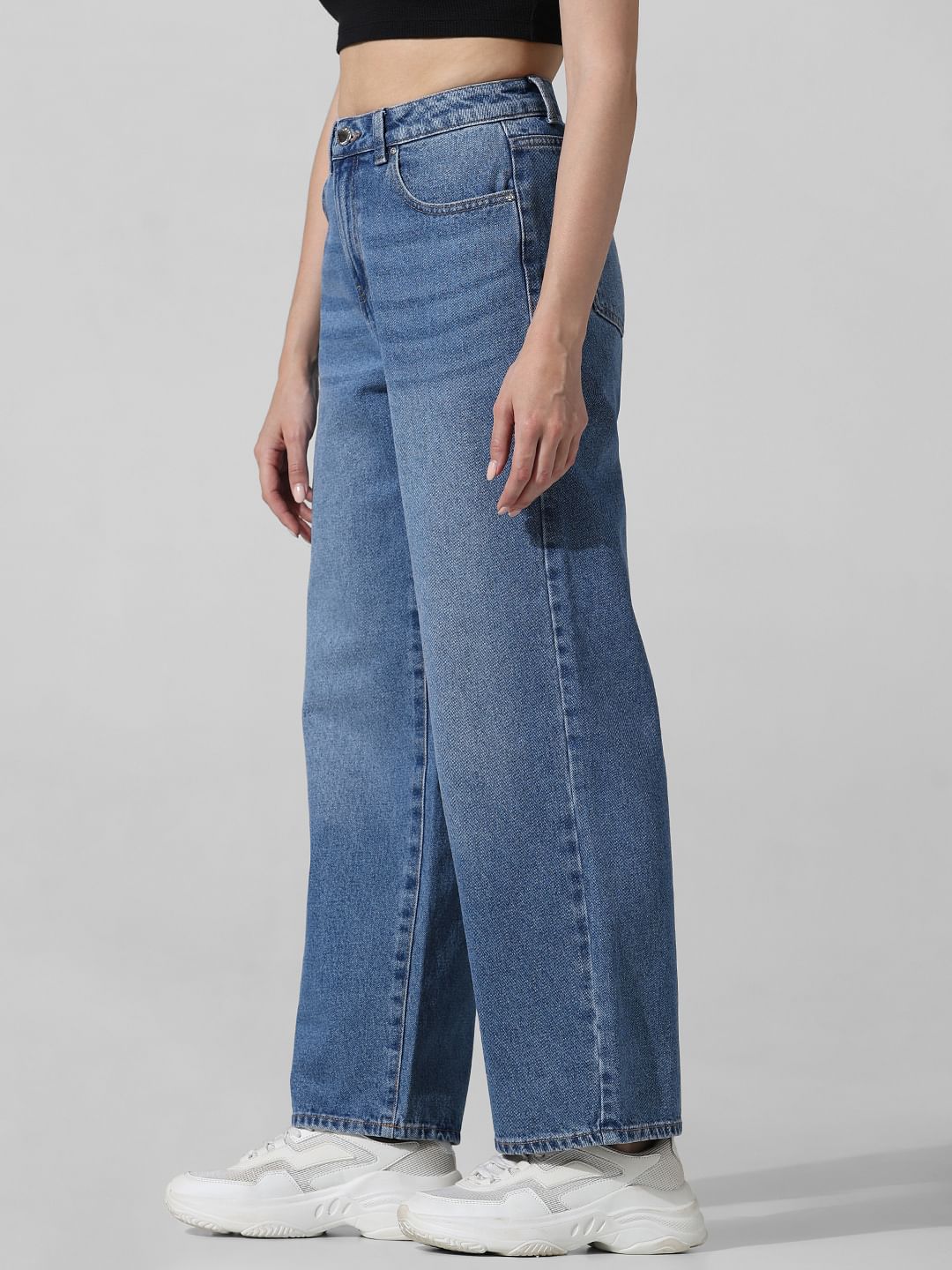 Blue High Rise Straight Fit Jeans
