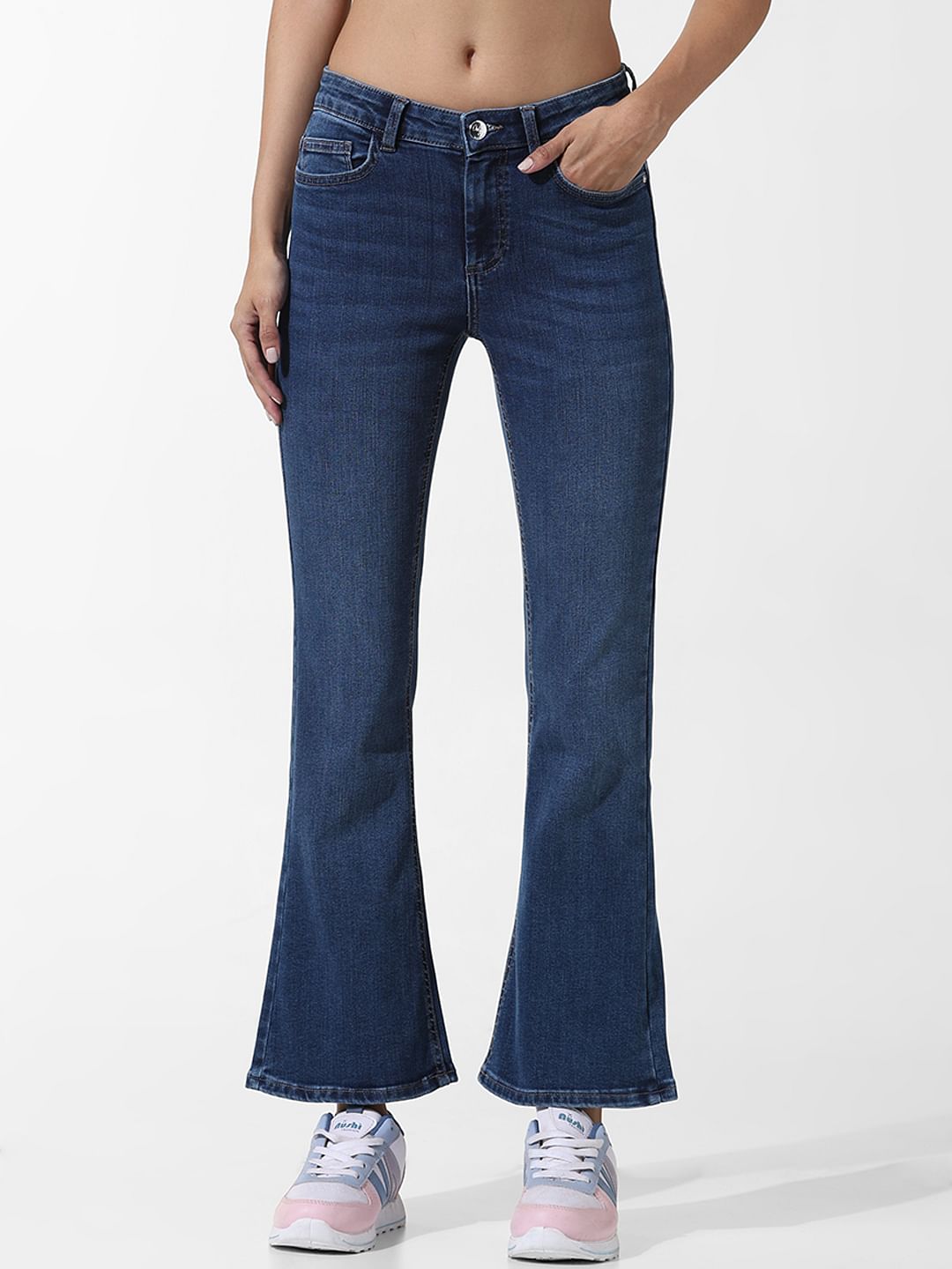 Blue Mid Rise Flared Jeans