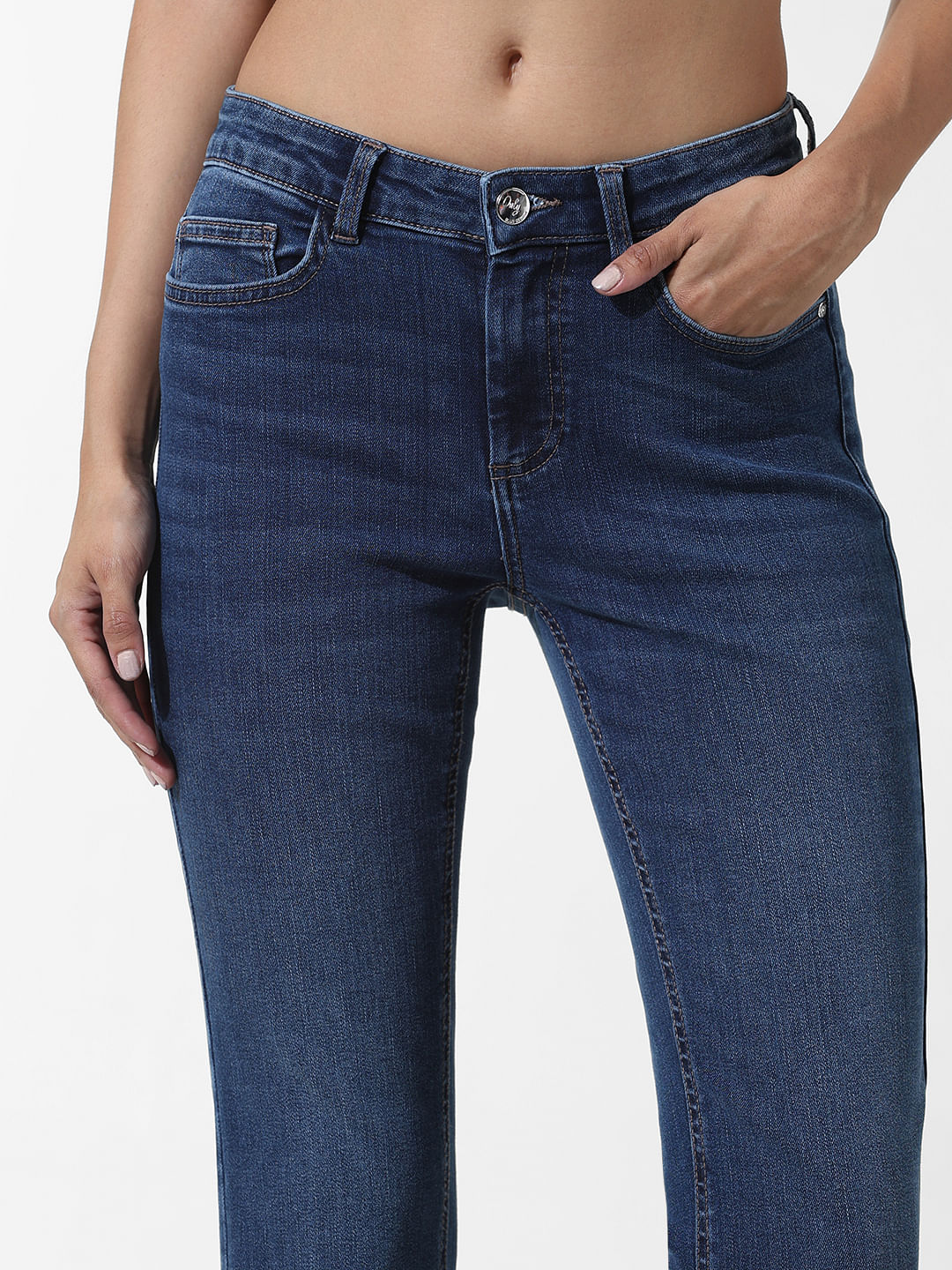 Blue Mid Rise Flared Jeans