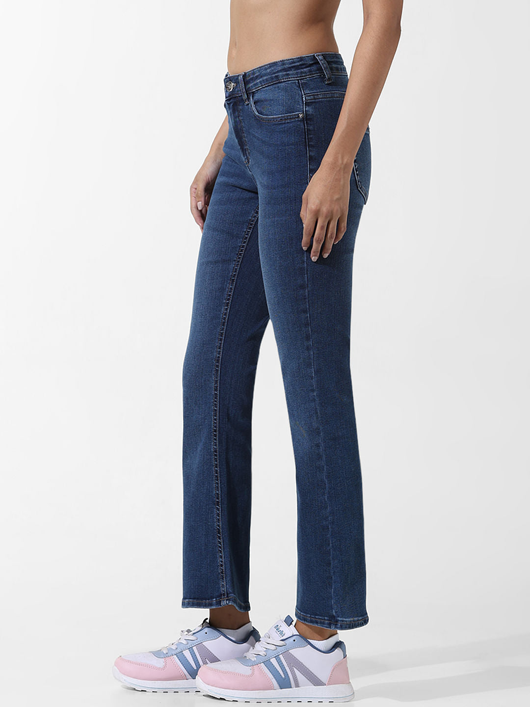 Blue Mid Rise Flared Jeans