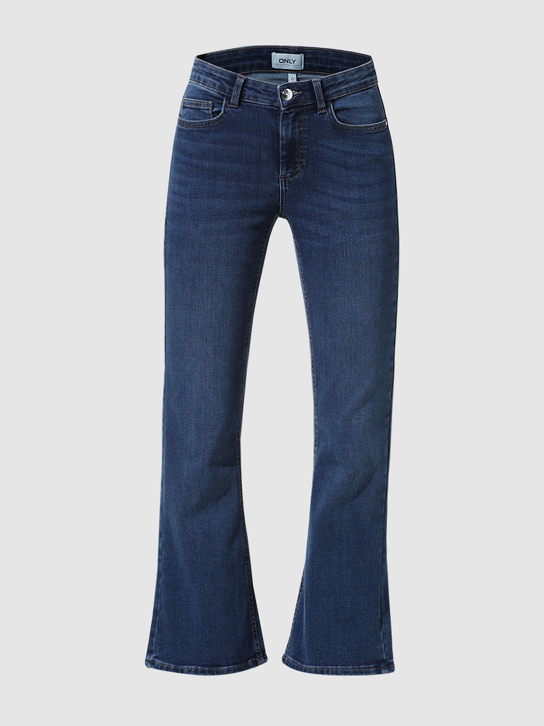 Blue Mid Rise Flared Jeans