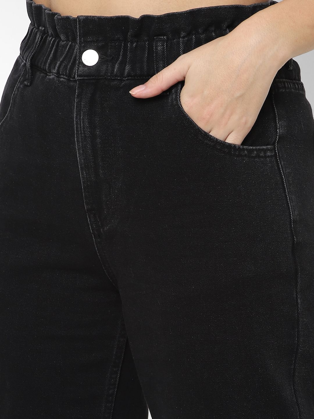 Black High Rise Carrot Fit Jeans