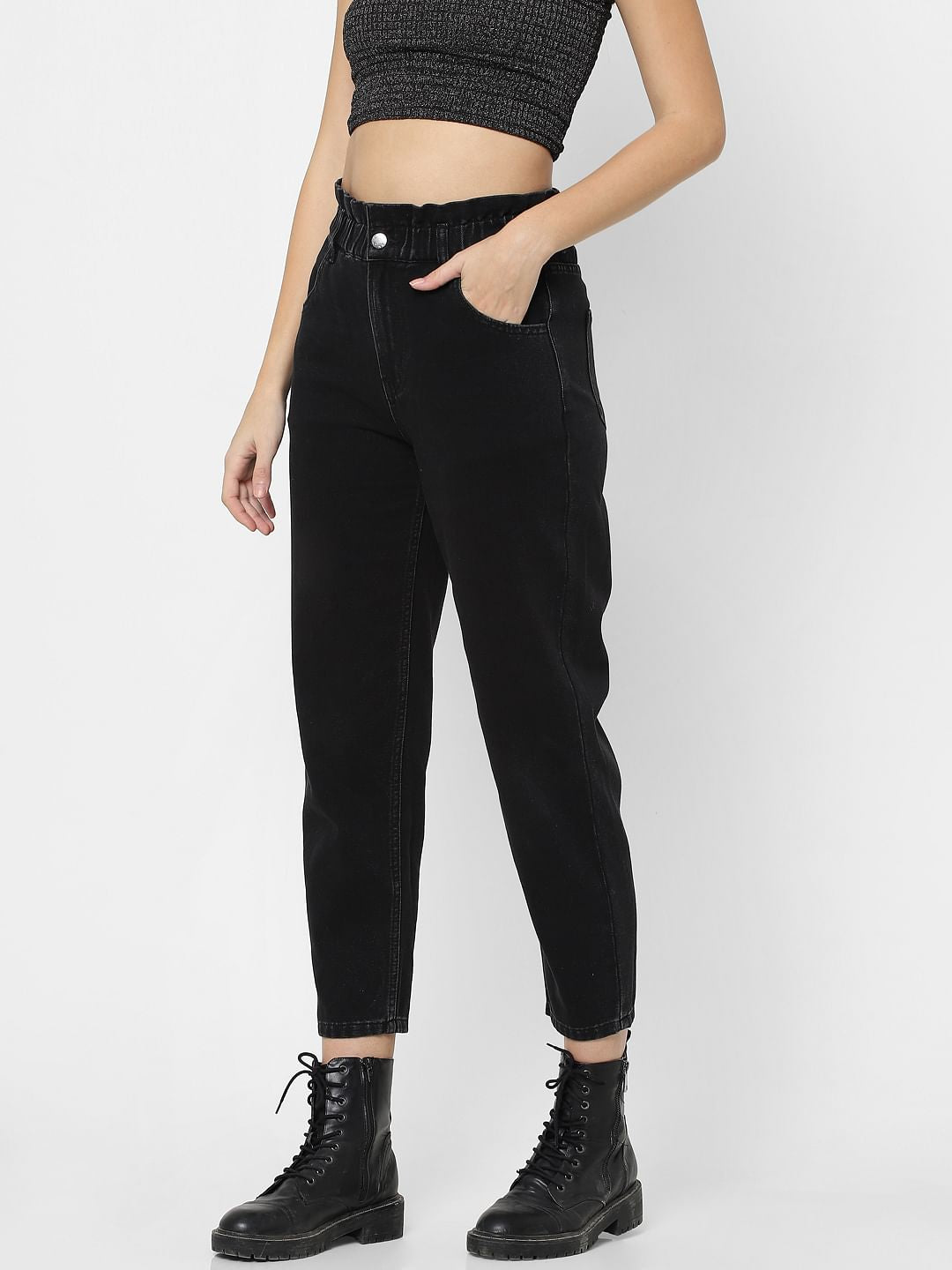 Black High Rise Carrot Fit Jeans