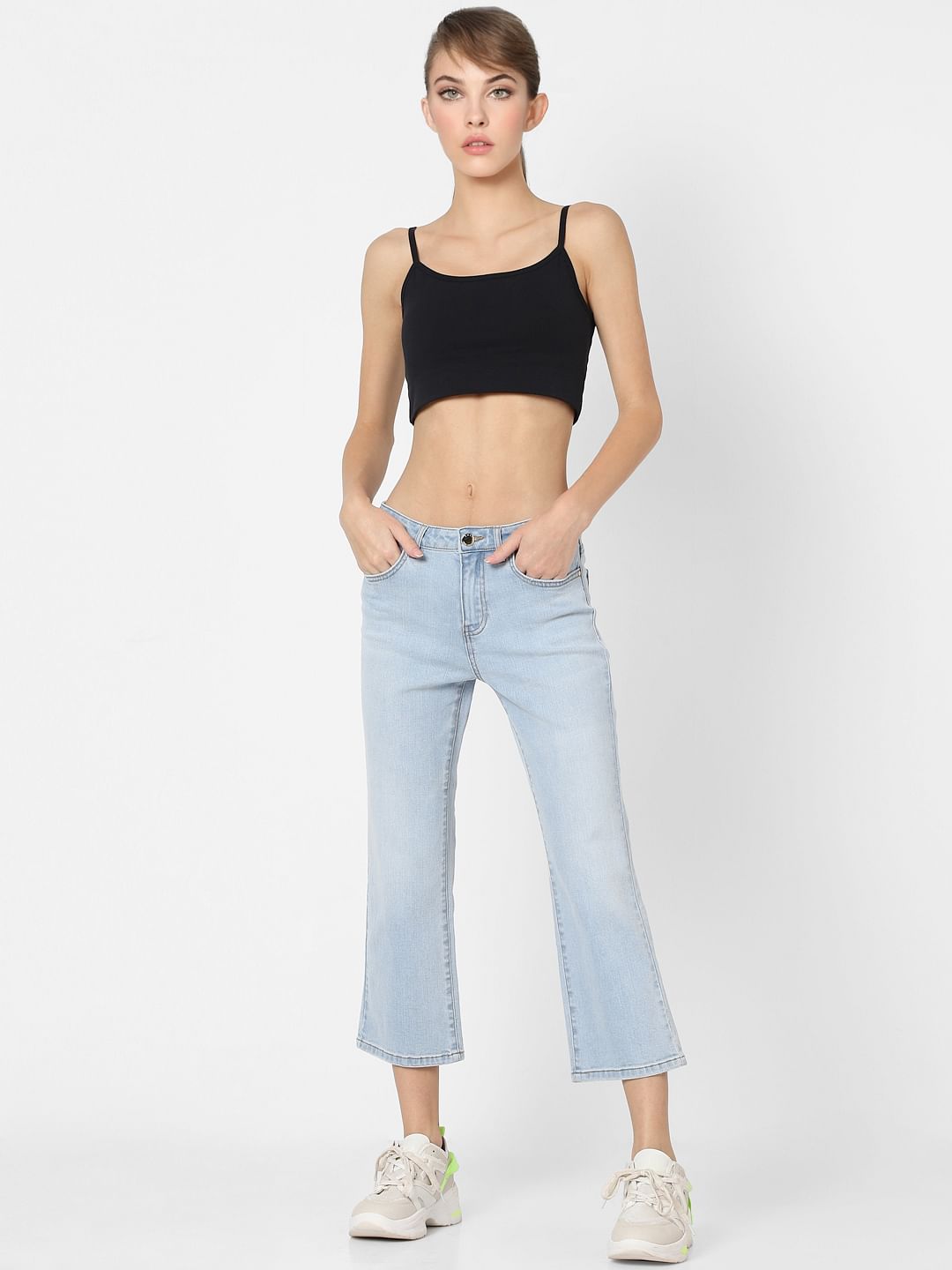 Light Blue Mid Rise Flared Jeans