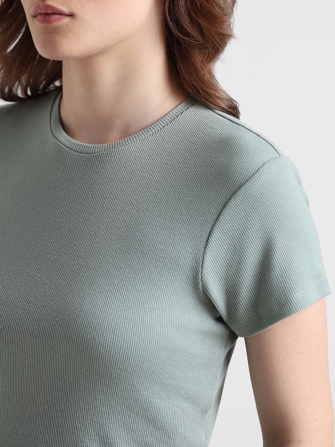 Green Ribbed Cropped Top