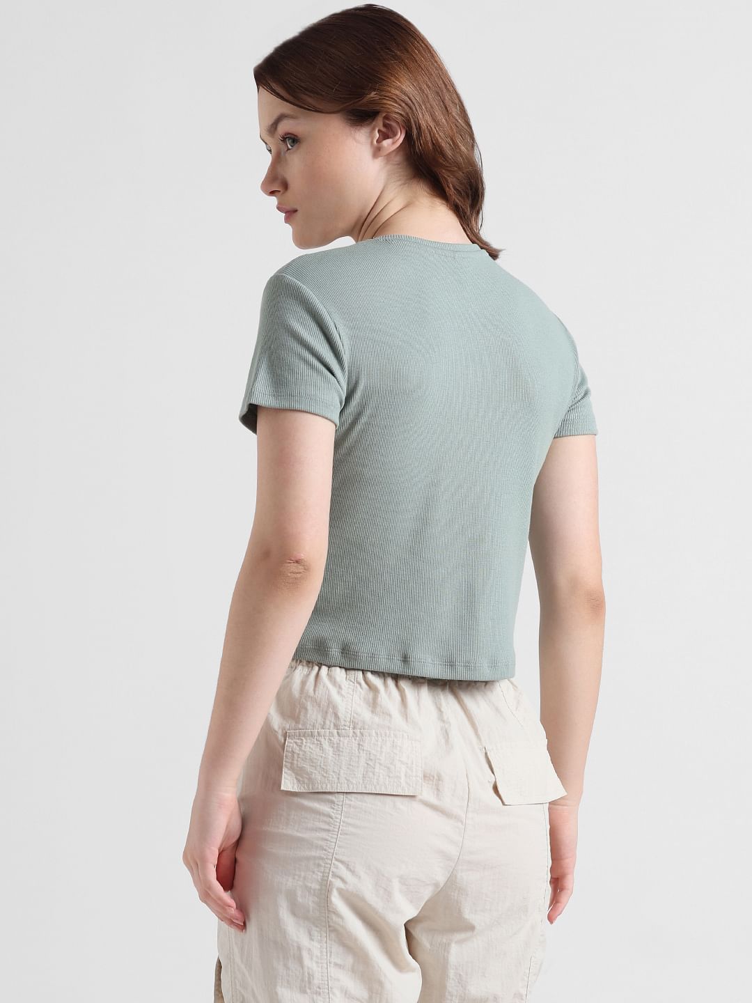 Green Ribbed Cropped Top