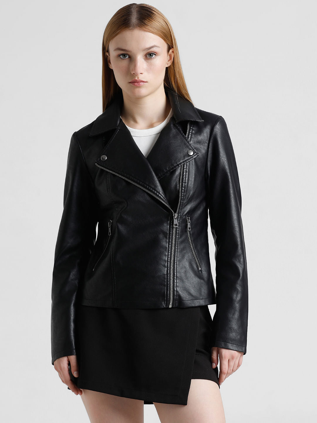 Black Faux Leather Biker Jacket