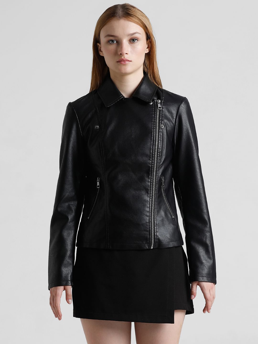 Black Faux Leather Biker Jacket