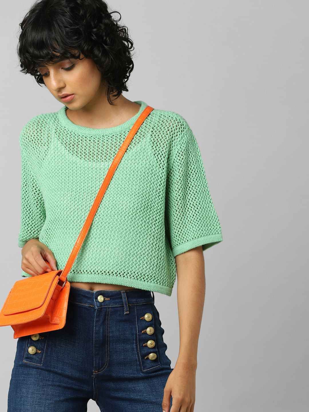 Green Hole-Knit Pullover