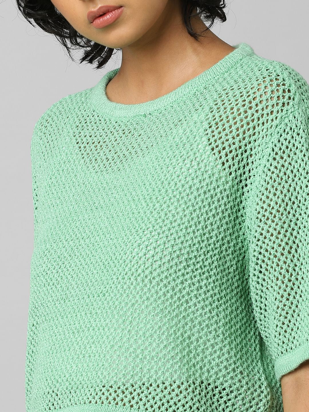 Green Hole-Knit Pullover
