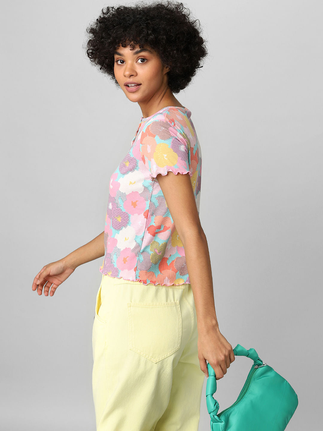 Multi-Colour Floral Ribbed T-Shirt