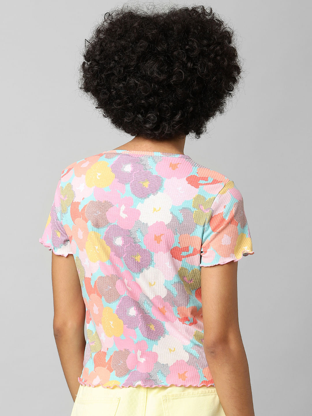 Multi-Colour Floral Ribbed T-Shirt