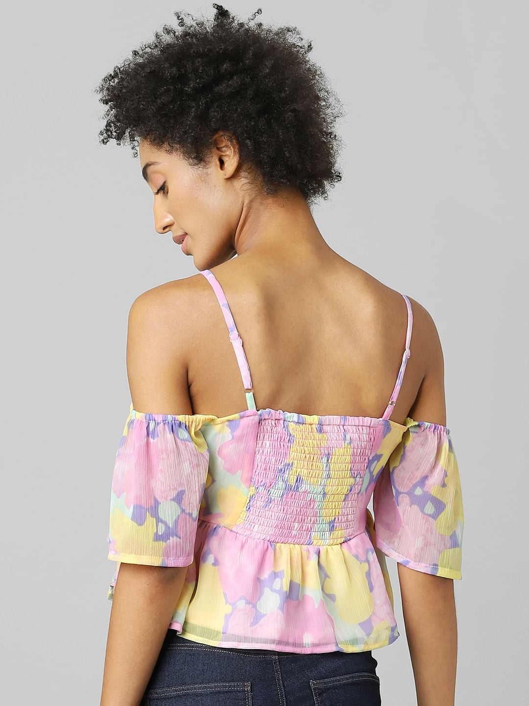 Multi-Coloured Cold-Shoulder Top