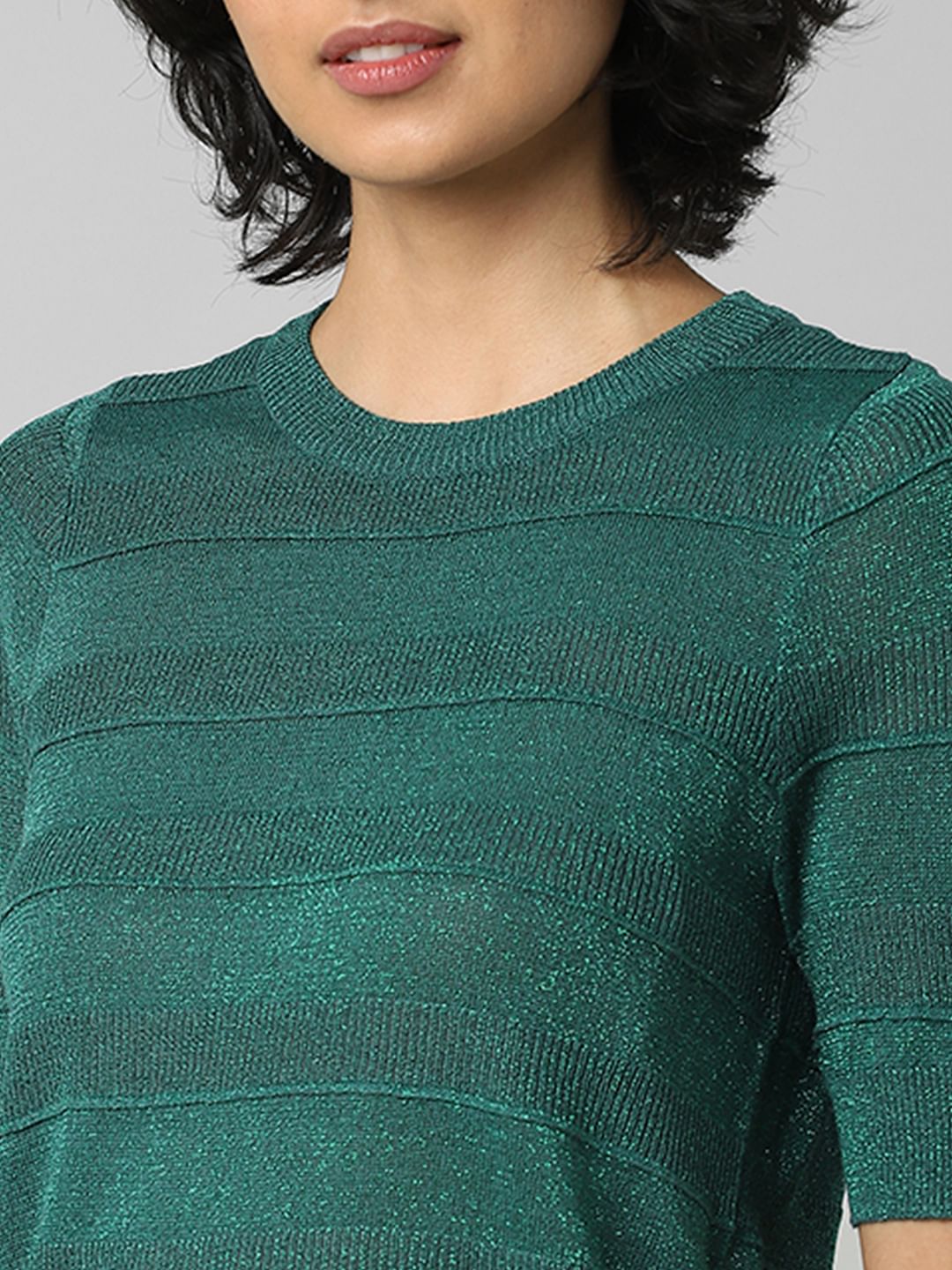 Dark Green Shimmer Knit Top