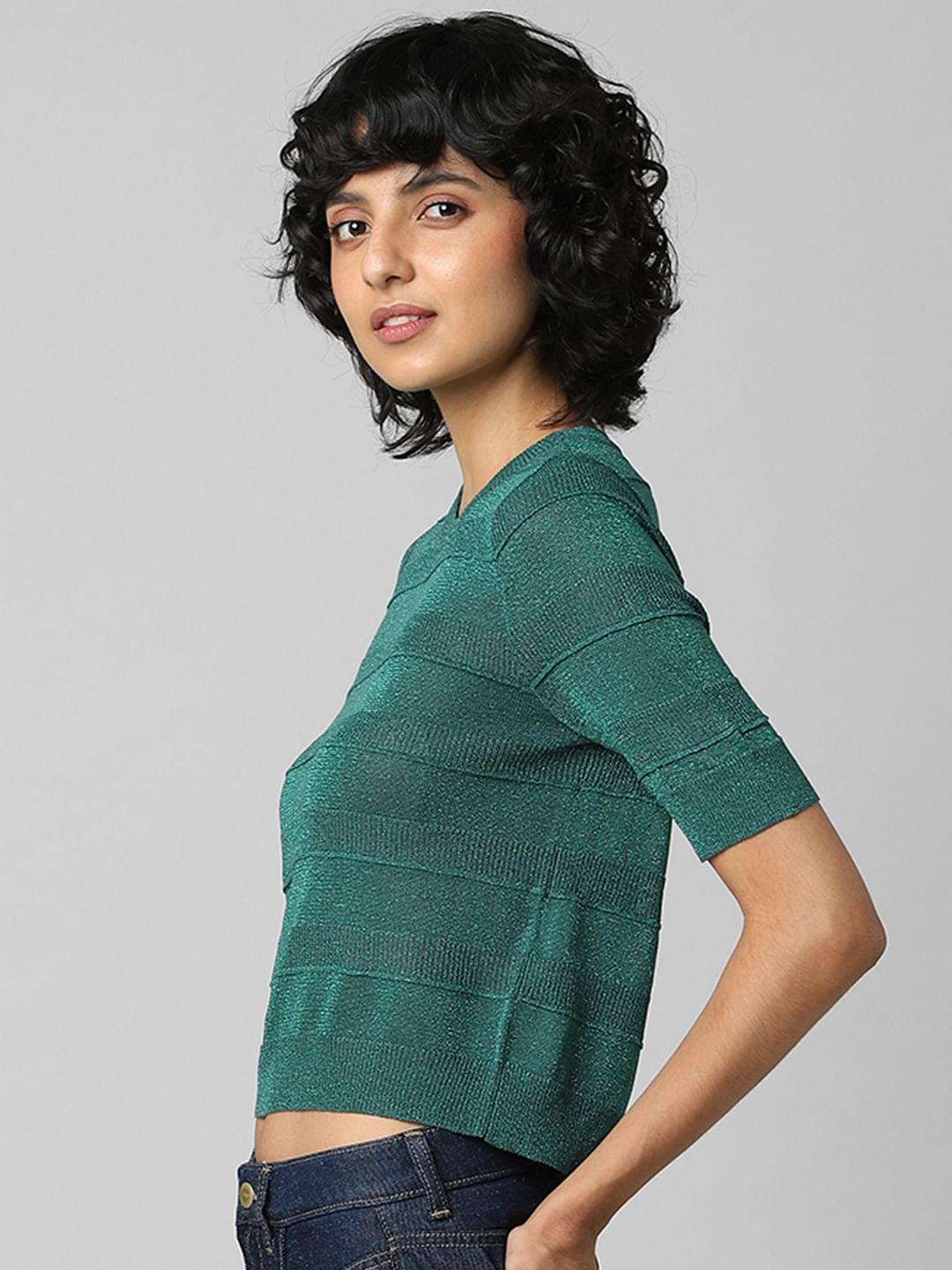 Dark Green Shimmer Knit Top