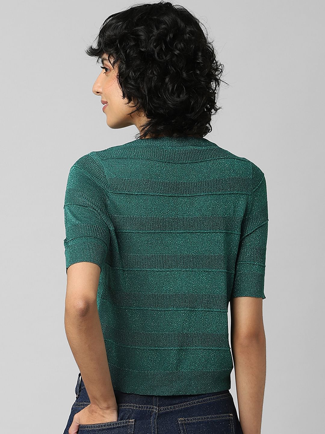 Dark Green Shimmer Knit Top