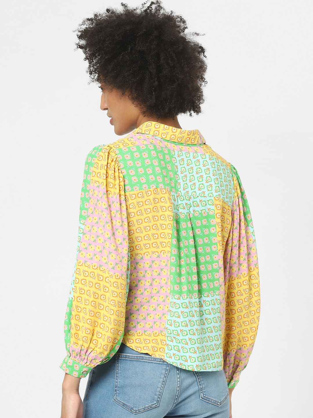 Green Colourblocked Printed Shirt