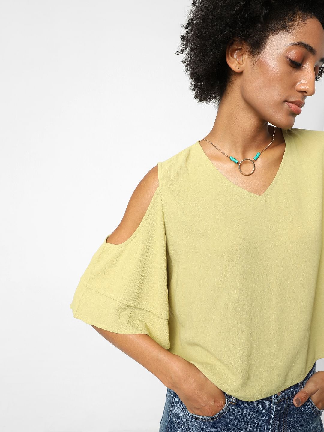 Green Cold Shoulder Top