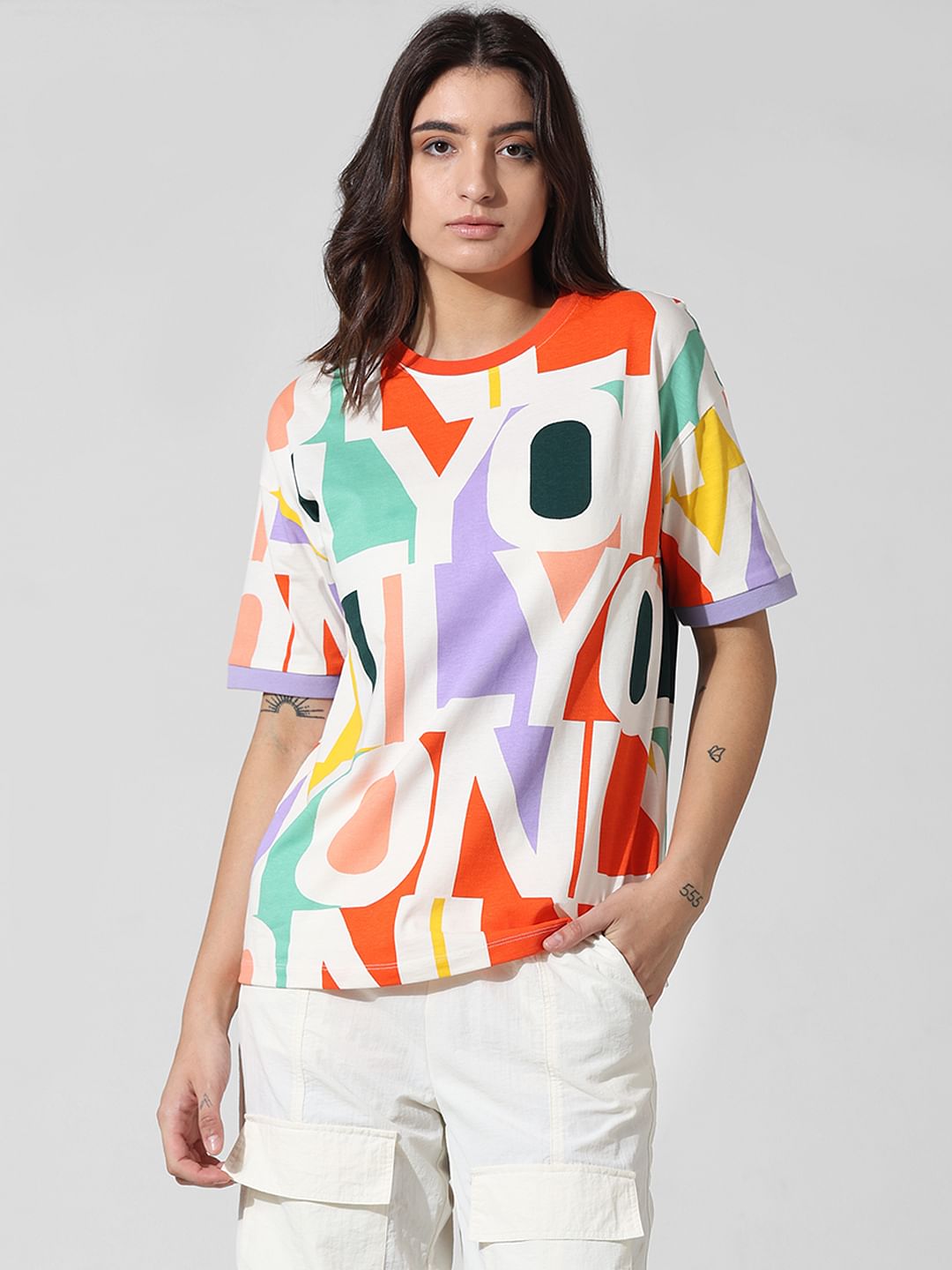 Multi-Colour Printed Oversized T-Shirt