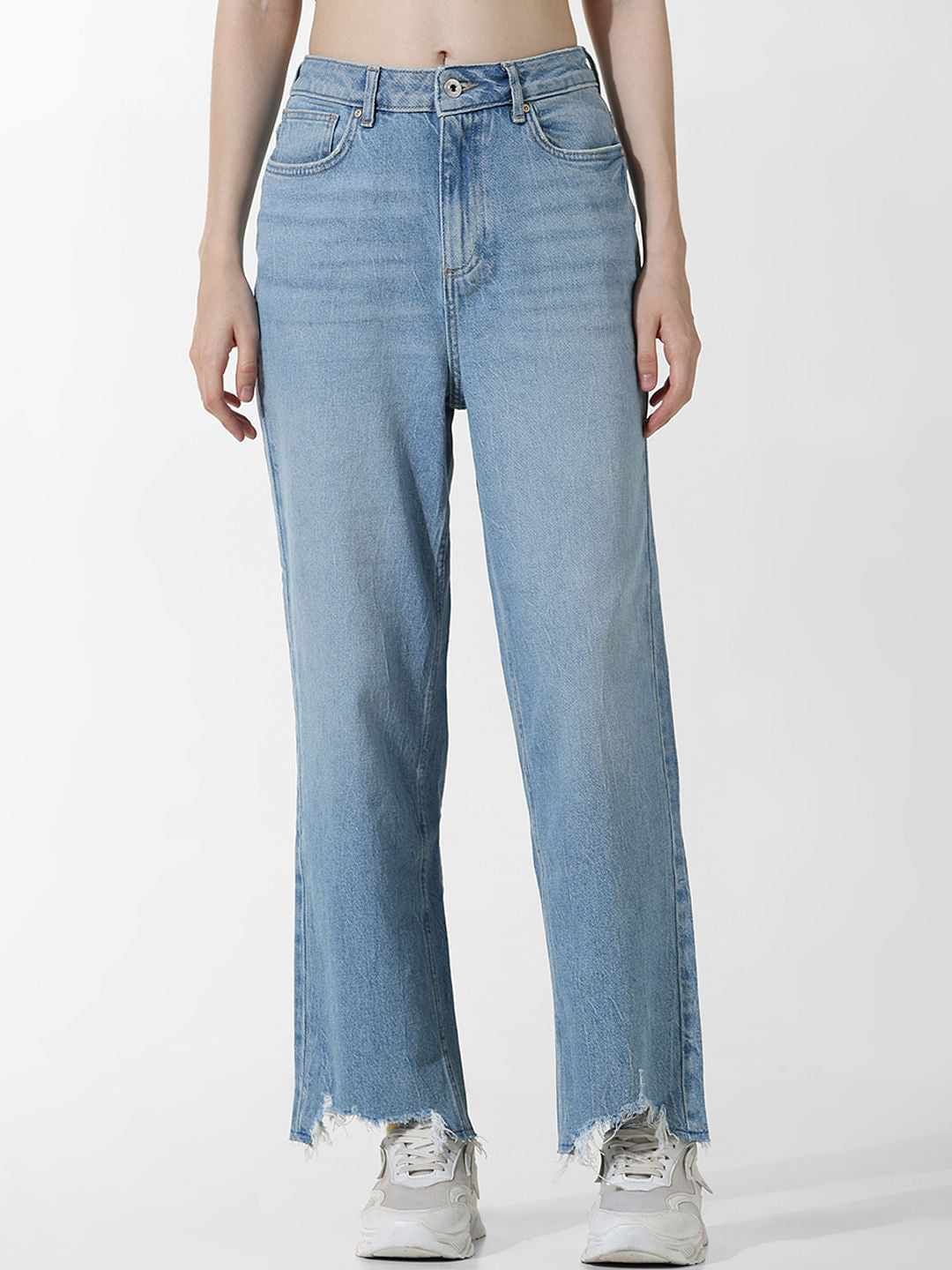 Light Blue High Rise Straight Fit Jeans