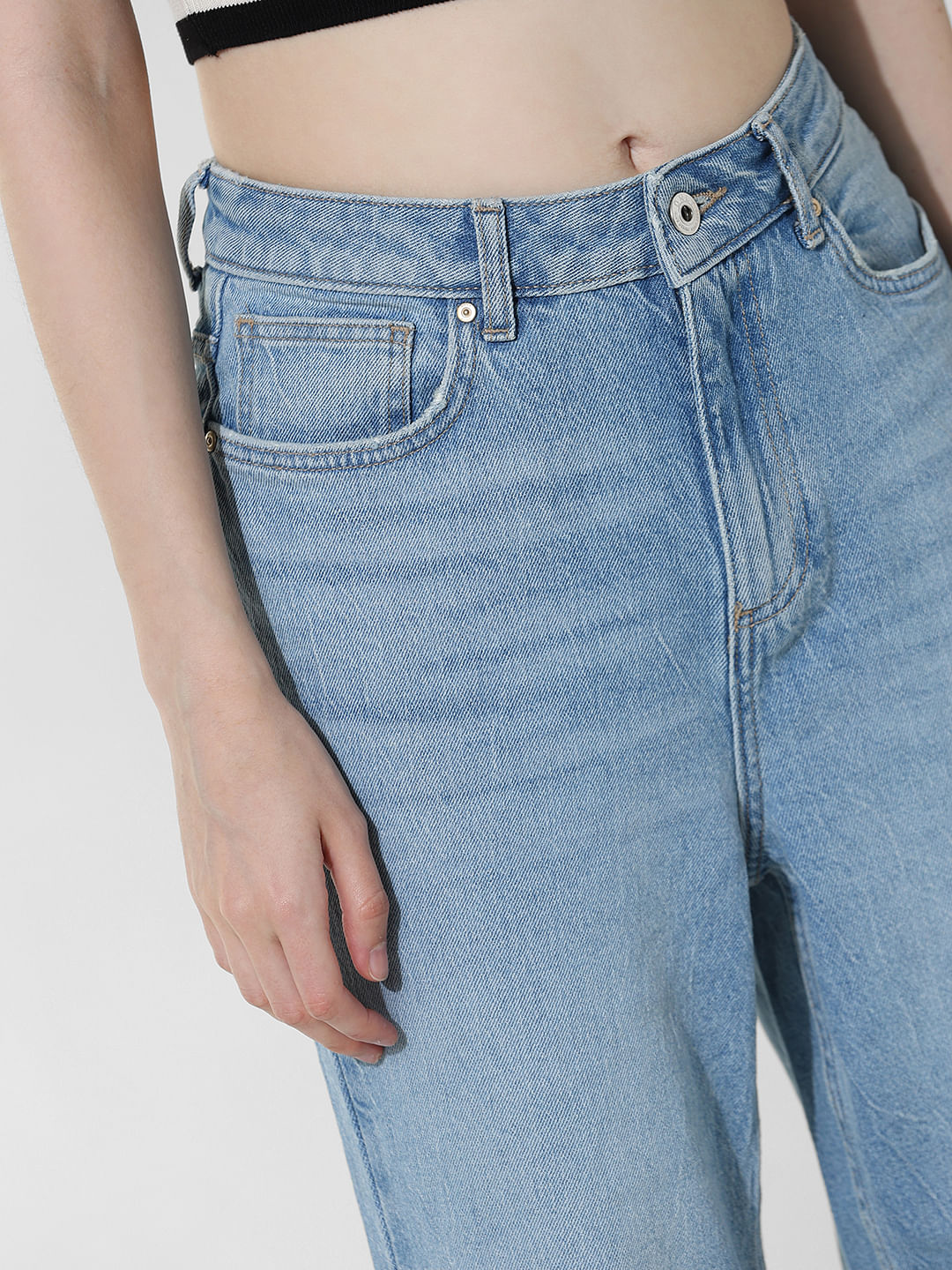 Light Blue High Rise Straight Fit Jeans