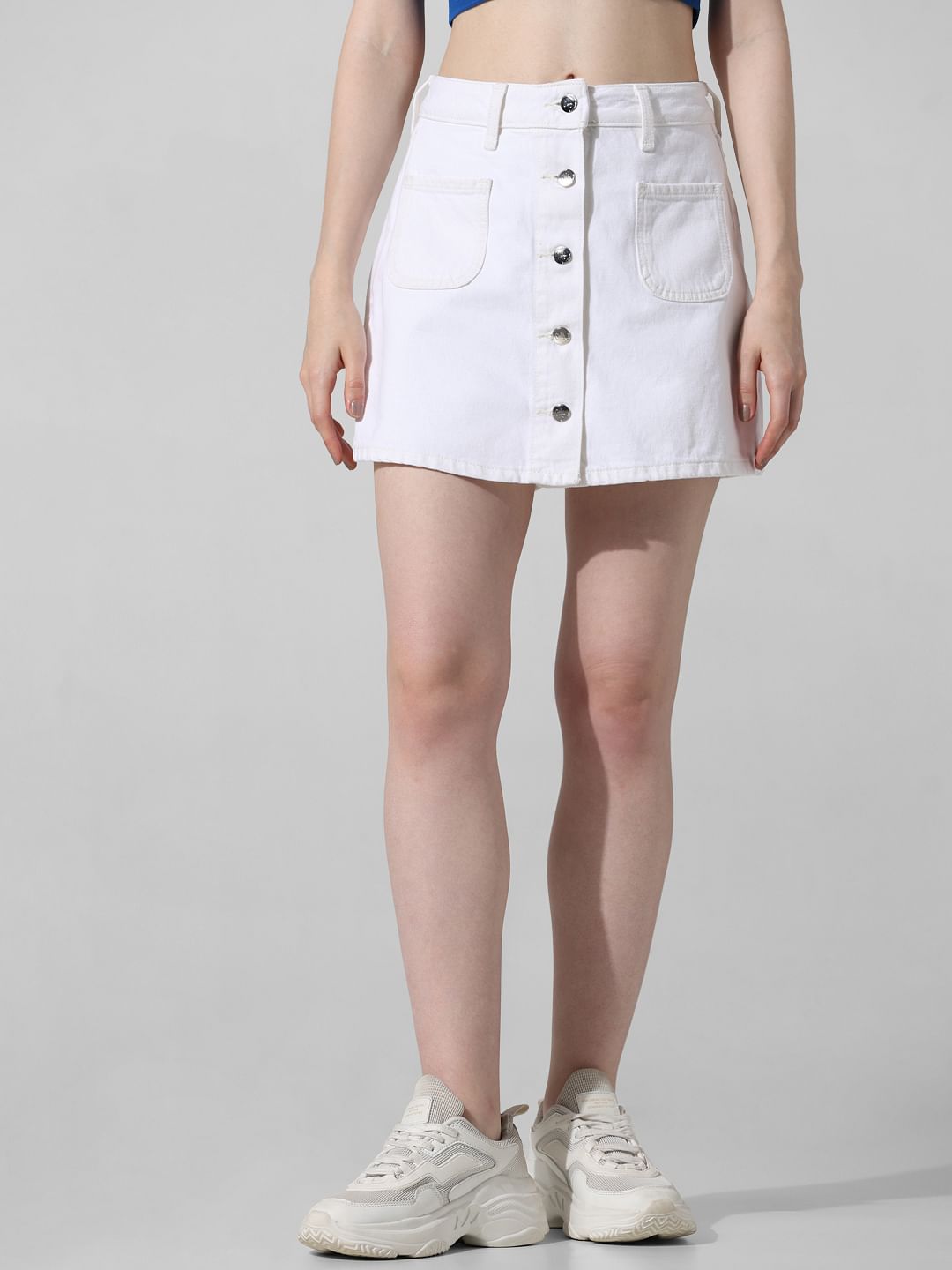 White High Rise Denim Skorts
