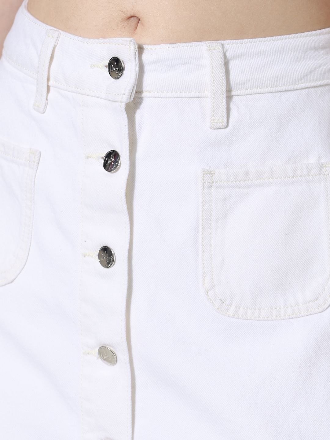 White High Rise Denim Skorts