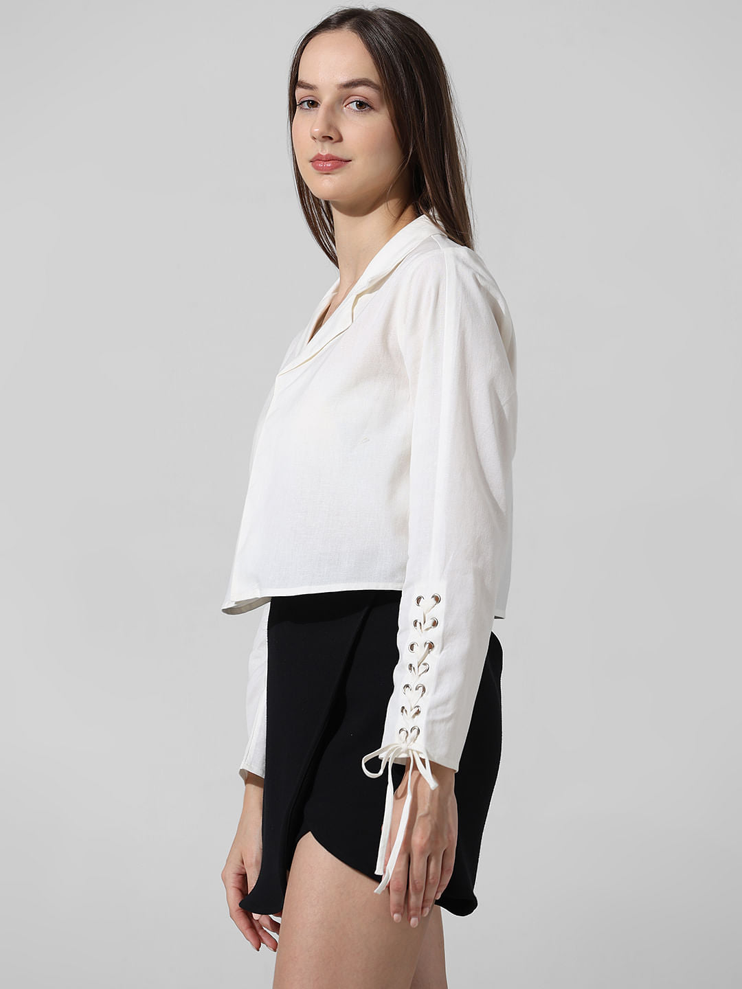 White Tie Detail Cotton Shirt