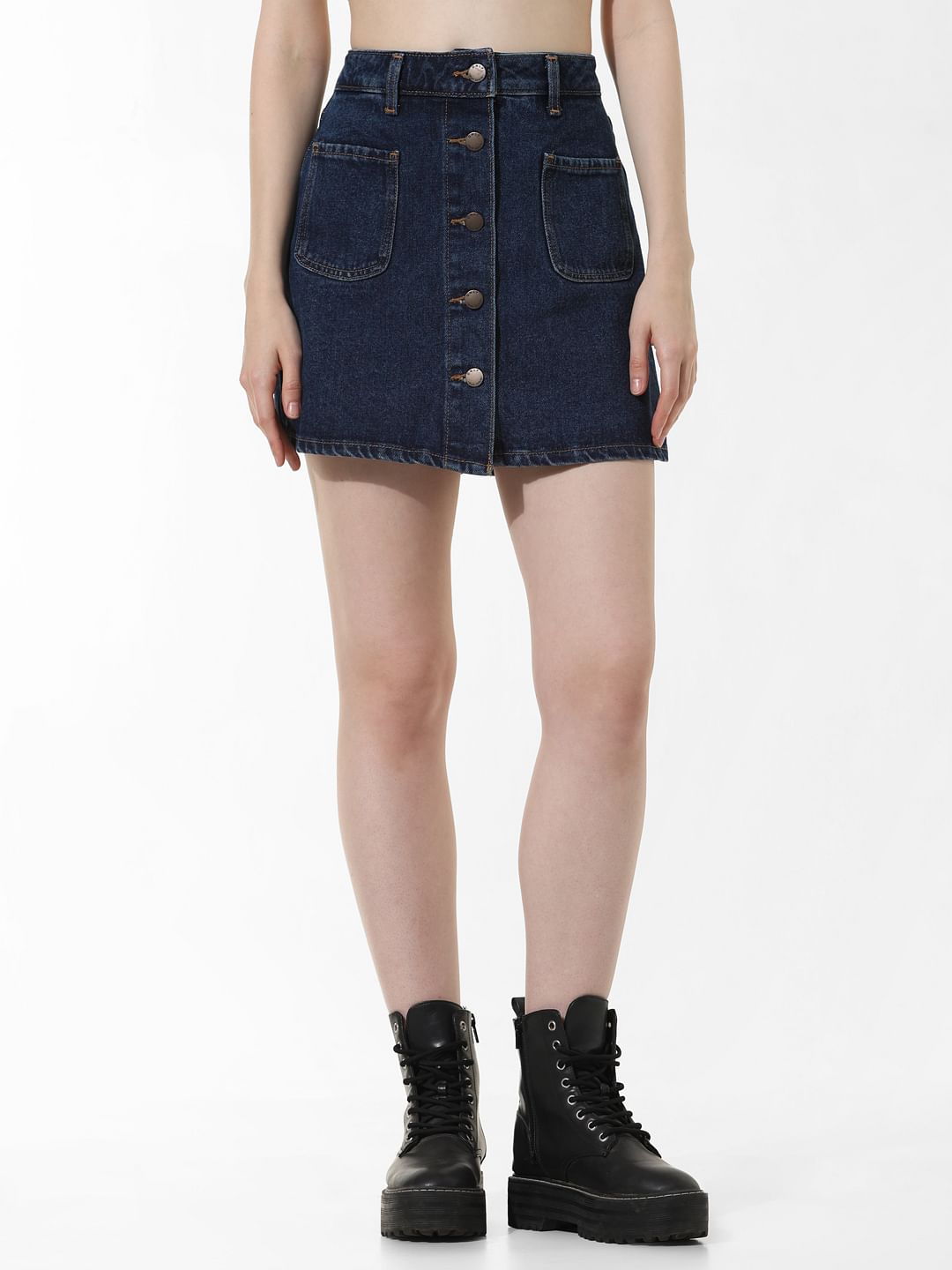 Dark Blue High Rise Denim Skorts