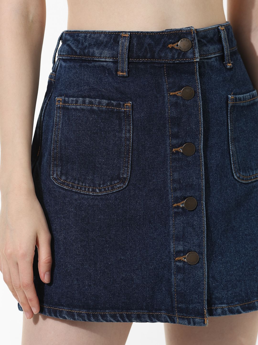 Dark Blue High Rise Denim Skorts