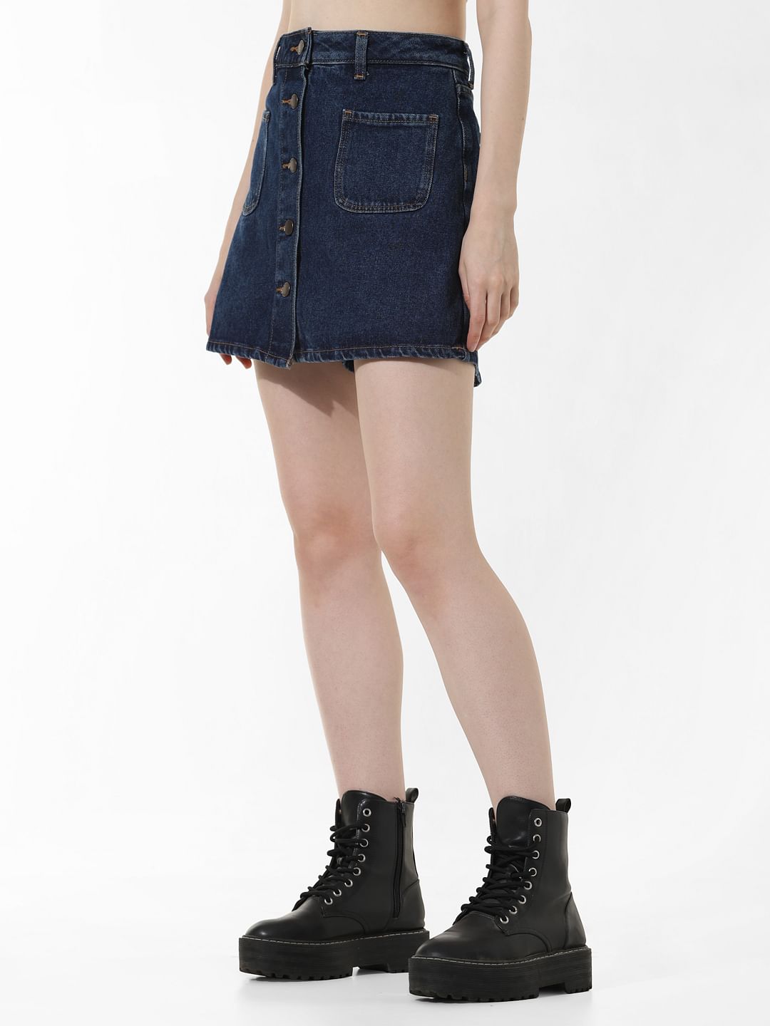 Dark Blue High Rise Denim Skorts