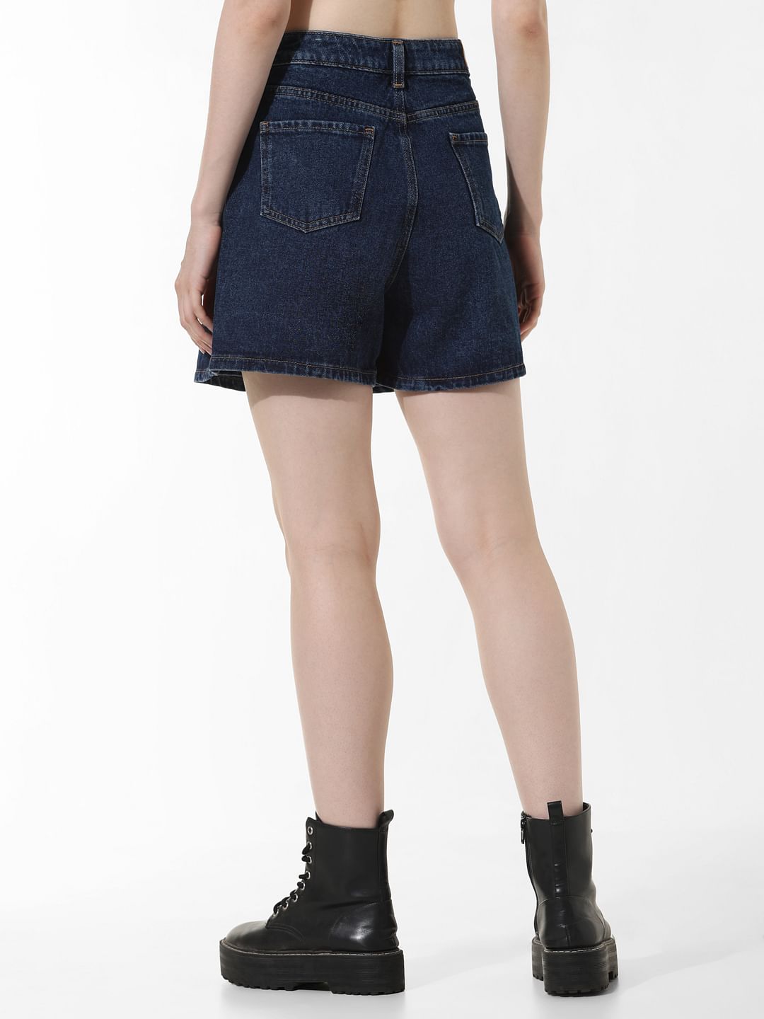 Dark Blue High Rise Denim Skorts