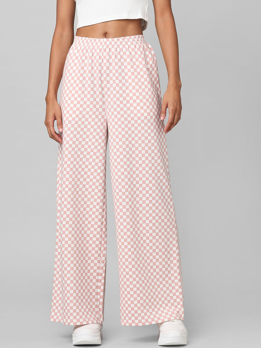 Pink High Rise Check Wide Leg Co-Ord Pants