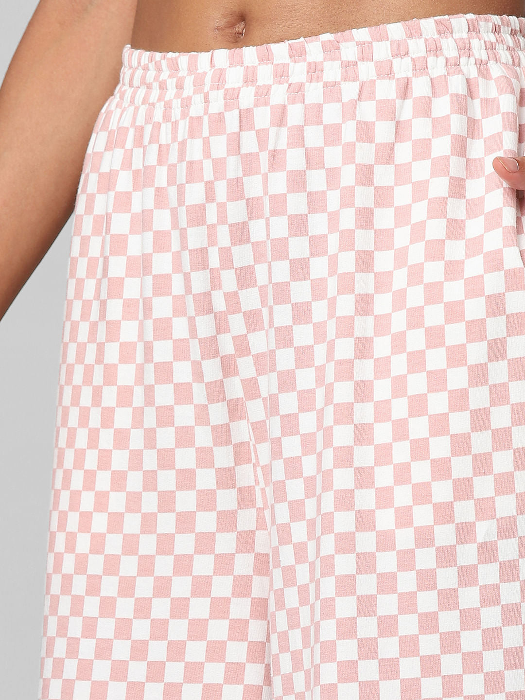 Pink High Rise Check Wide Leg Co-Ord Pants