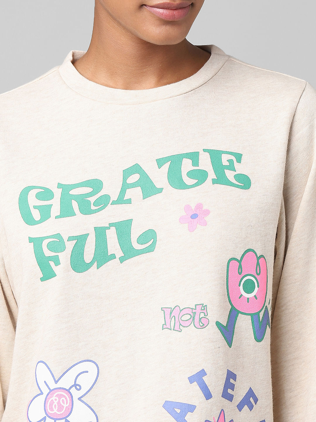 Beige Graphic Print Co-Ord Sweatshirt