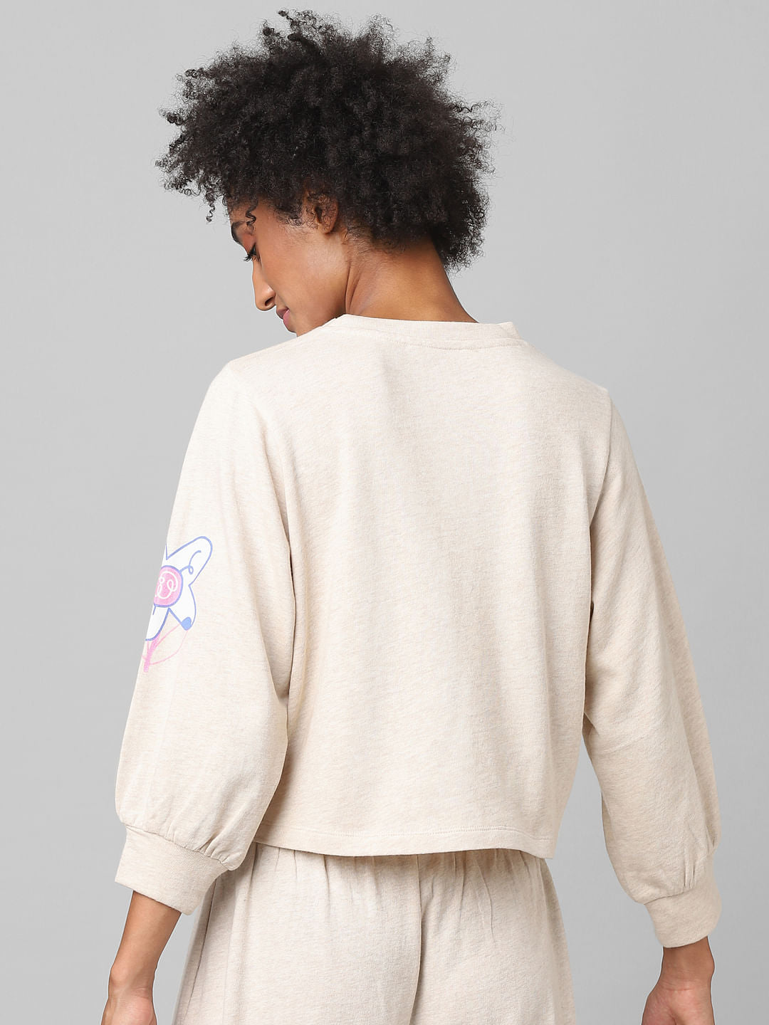 Beige Graphic Print Co-Ord Sweatshirt