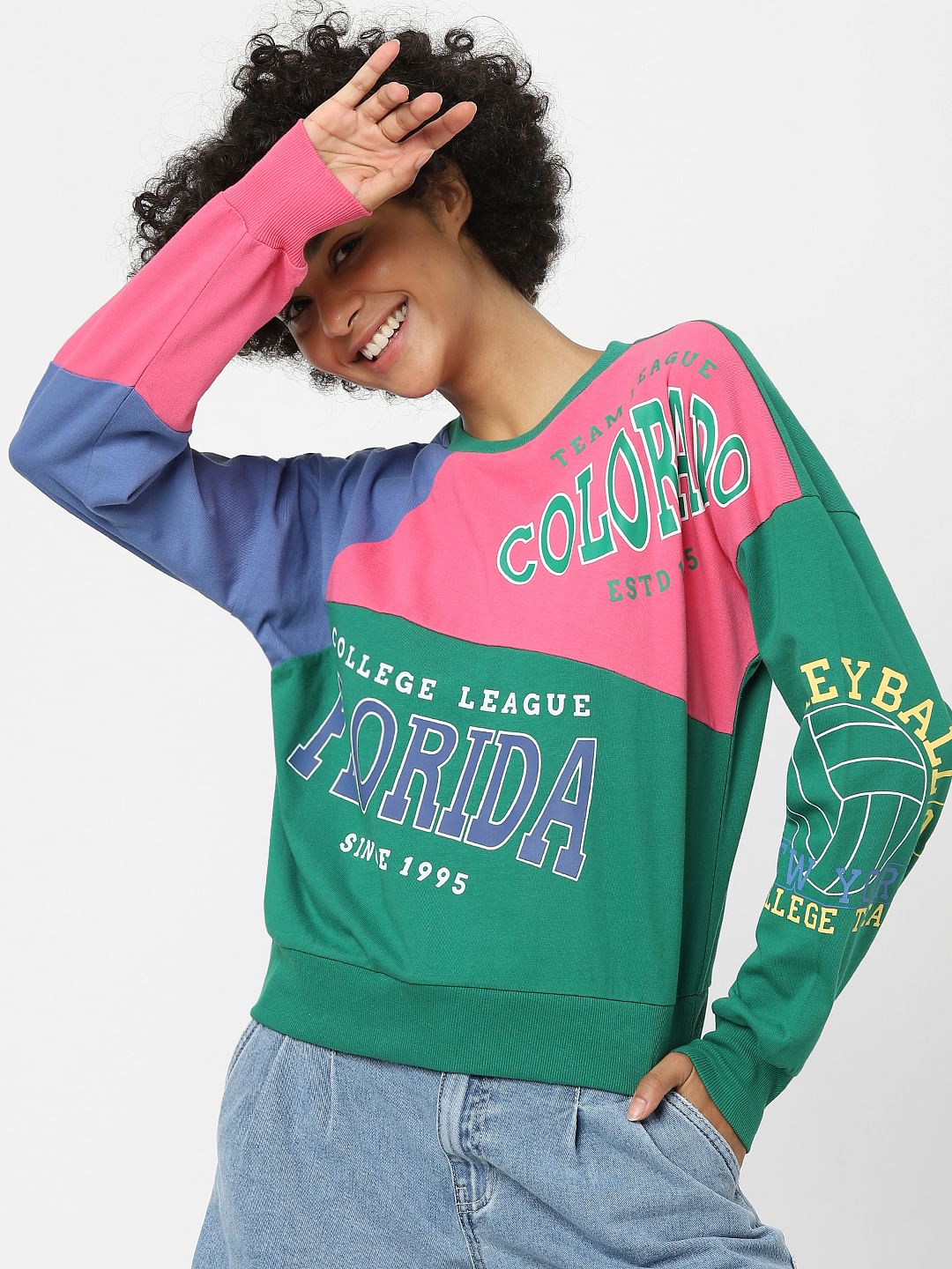 Green Colourblocked Sweatshirt
