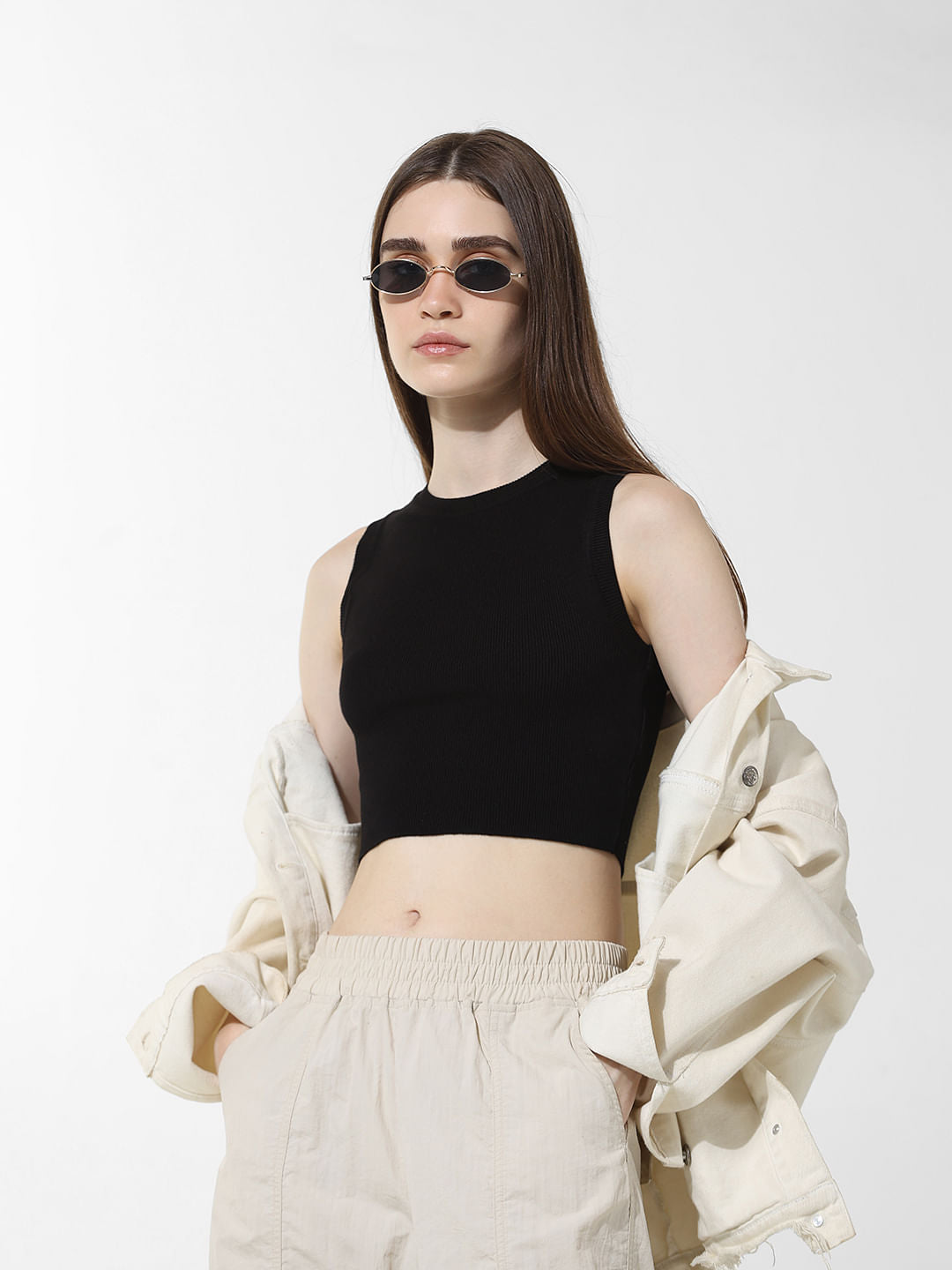 Black Ribbed Vest Top