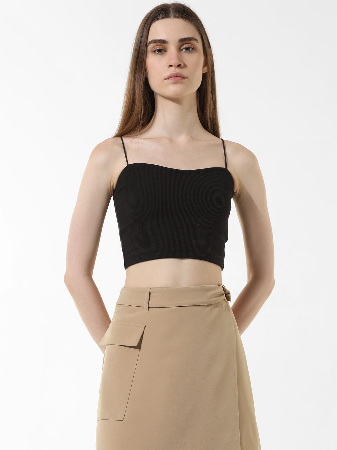 Black Ribbed Bandeau Top