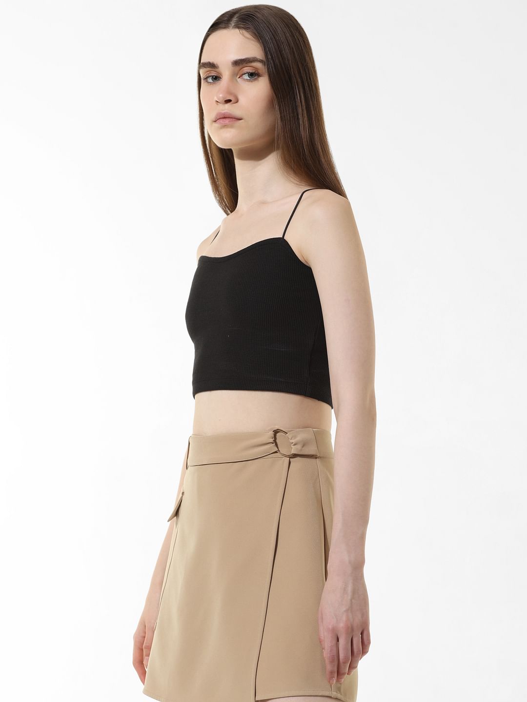 Black Ribbed Bandeau Top