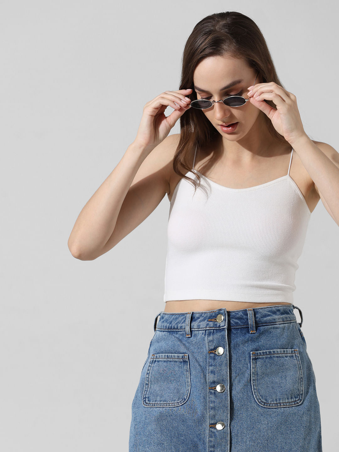 White Ribbed Bandeau Top