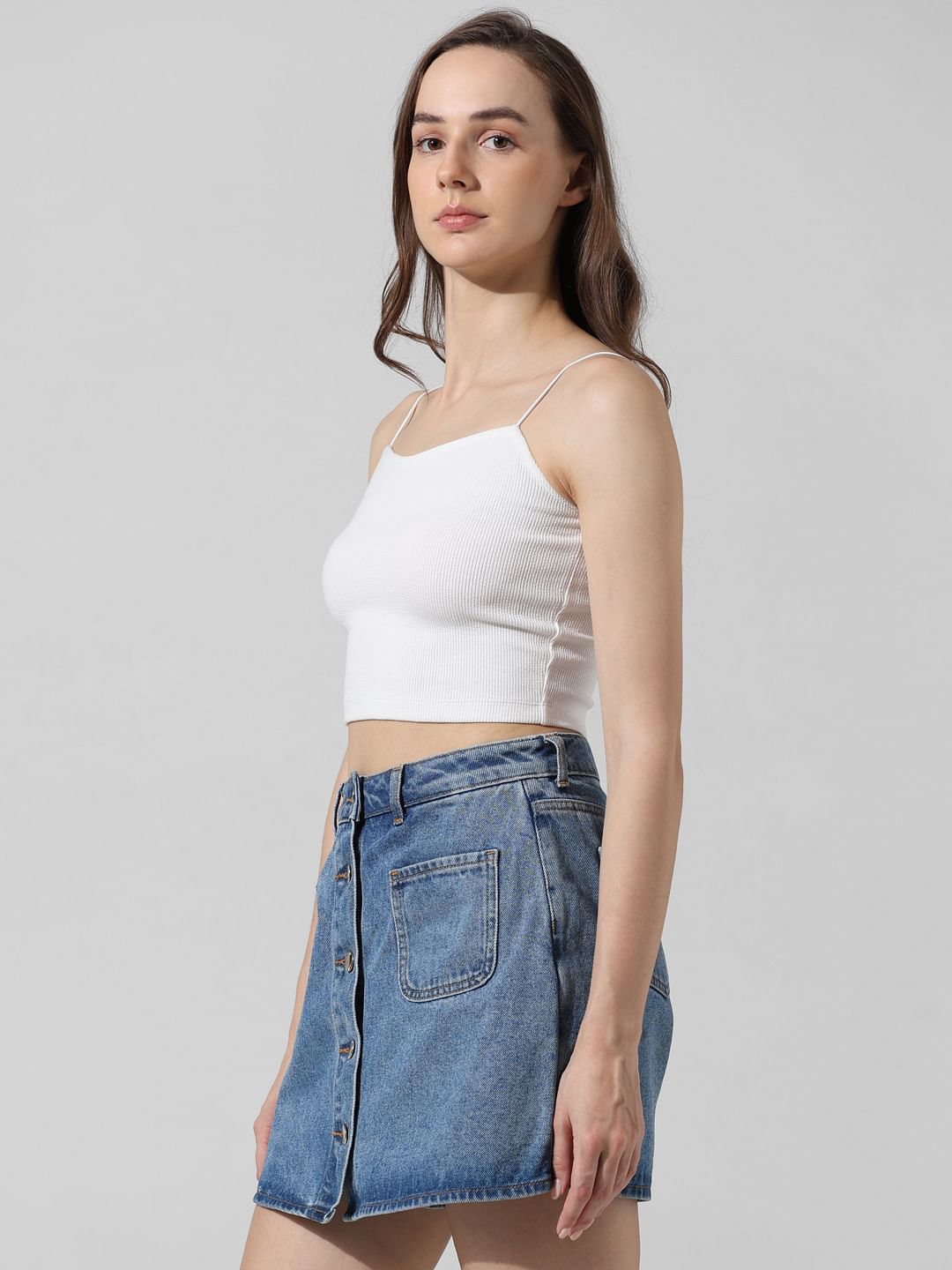 White Ribbed Bandeau Top