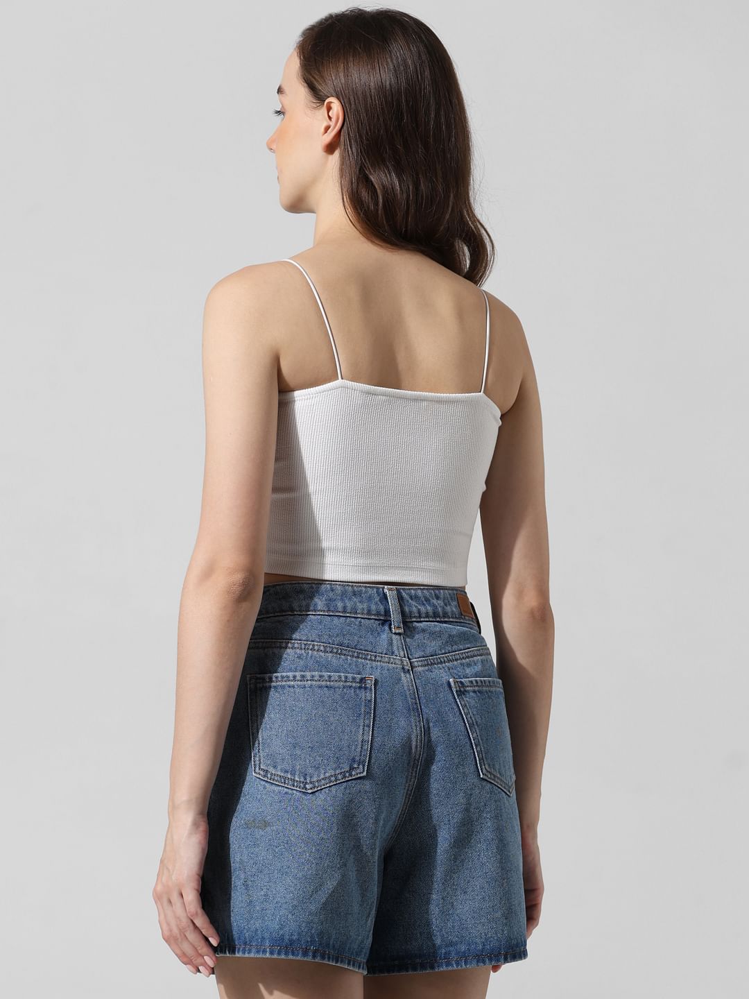 White Ribbed Bandeau Top