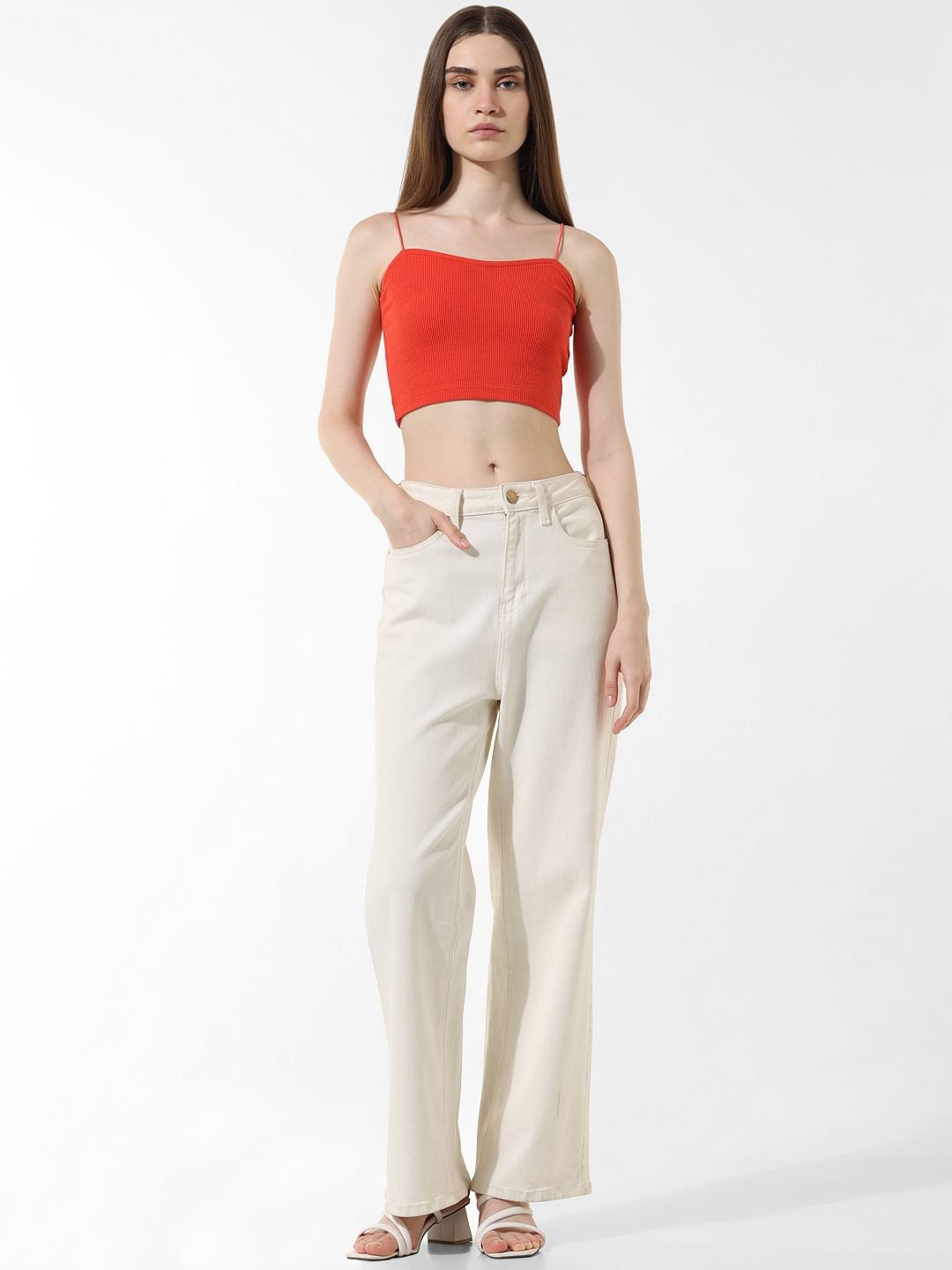 Red Ribbed Bandeau Top