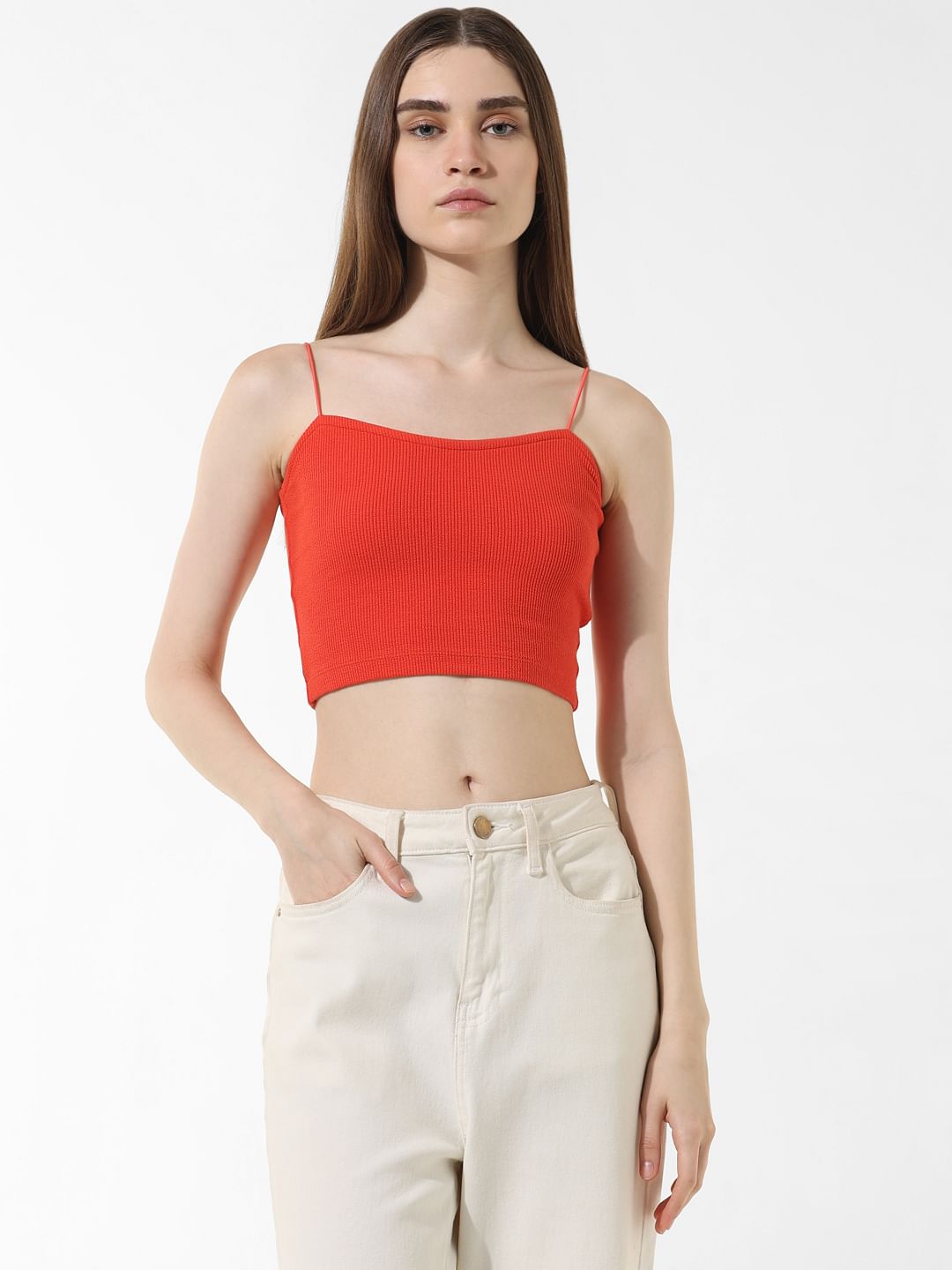 Red Ribbed Bandeau Top