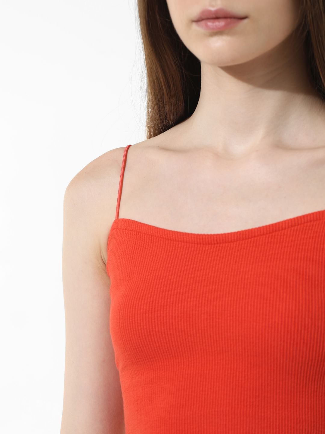 Red Ribbed Bandeau Top