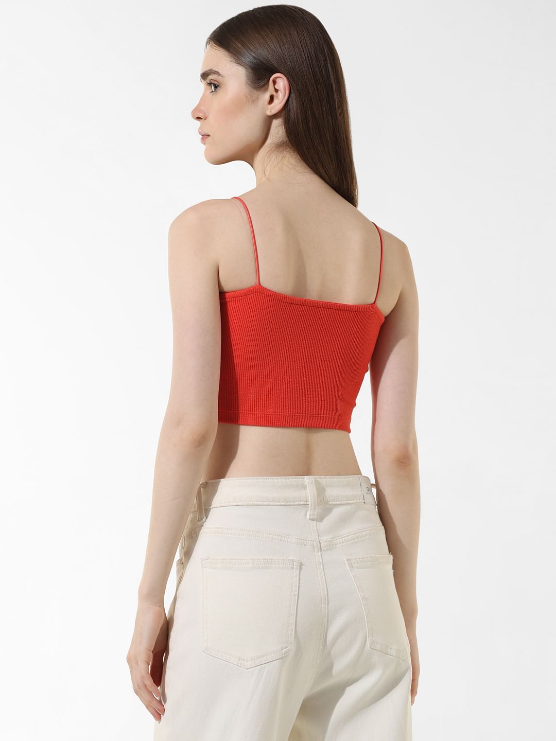 Red Ribbed Bandeau Top