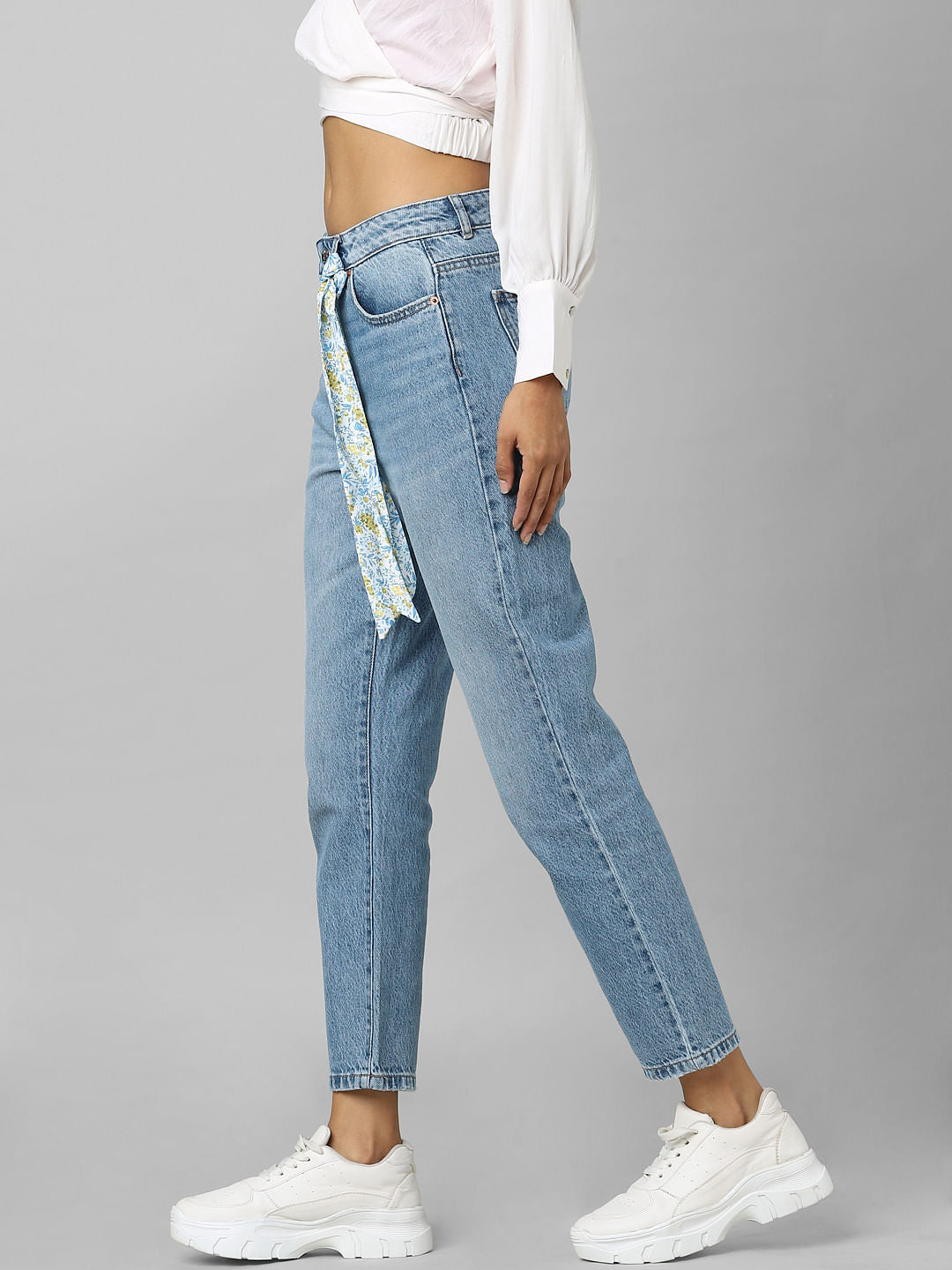 Blue High Rise Washed Straight Fit Jeans